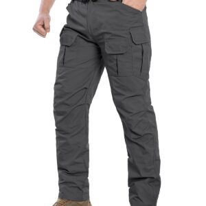 NAVEKULL Men's Outdoor Tactical Pants Rip Stop Lightweight Waterproof Military Combat Cargo Work Hiking Pants Dark Grey