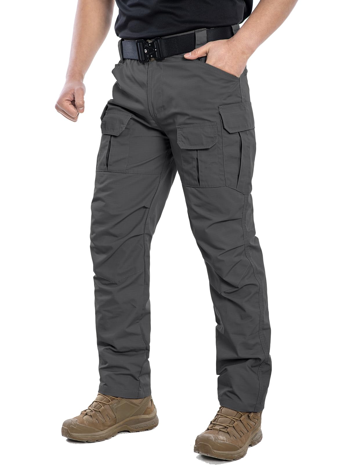 NAVEKULL Men's Outdoor Tactical Pants Rip Stop Lightweight Waterproof Military Combat Cargo Work Hiking Pants Dark Grey