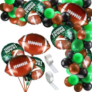 97 pieces football balloons set 6 pieces football field foil balloons 90 pieces latex balloons and long balloon strip for sport themed football themed birthday party decorations (black, green, brown)