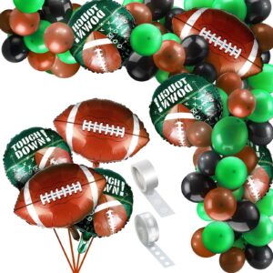 97 Pieces Football Balloons Set 6 Pieces Football Field Foil Balloons 90 Pieces Latex Balloons and Long Balloon Strip for Sport Themed Football Themed Birthday Party Decorations (Black, Green, Brown)