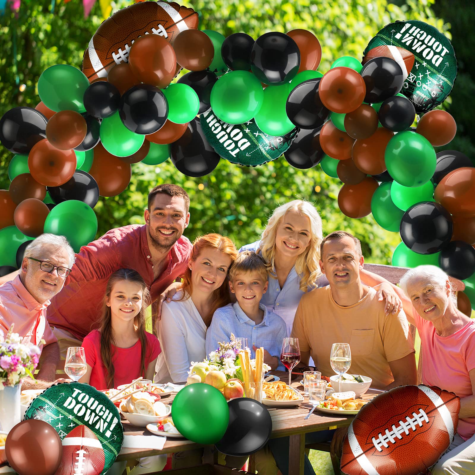 97 Pieces Football Balloons Set 6 Pieces Football Field Foil Balloons 90 Pieces Latex Balloons and Long Balloon Strip for Sport Themed Football Themed Birthday Party Decorations (Black, Green, Brown)