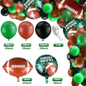 97 Pieces Football Balloons Set 6 Pieces Football Field Foil Balloons 90 Pieces Latex Balloons and Long Balloon Strip for Sport Themed Football Themed Birthday Party Decorations (Black, Green, Brown)