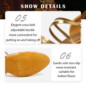 RUYBOZRY Women's Latin Dance Shoes Salsa Glitter Closed Toe Ballroom Performence Practice Dancing Shoes,512-7,Gold,8.5 US