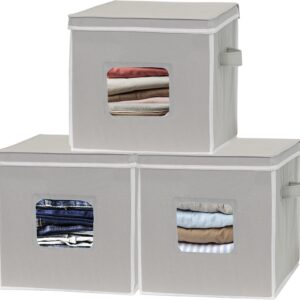 Simple Houseware 3-Pack 12-Inch Cubic Storage Basket w/Lid, Window and Side Handles, Grey