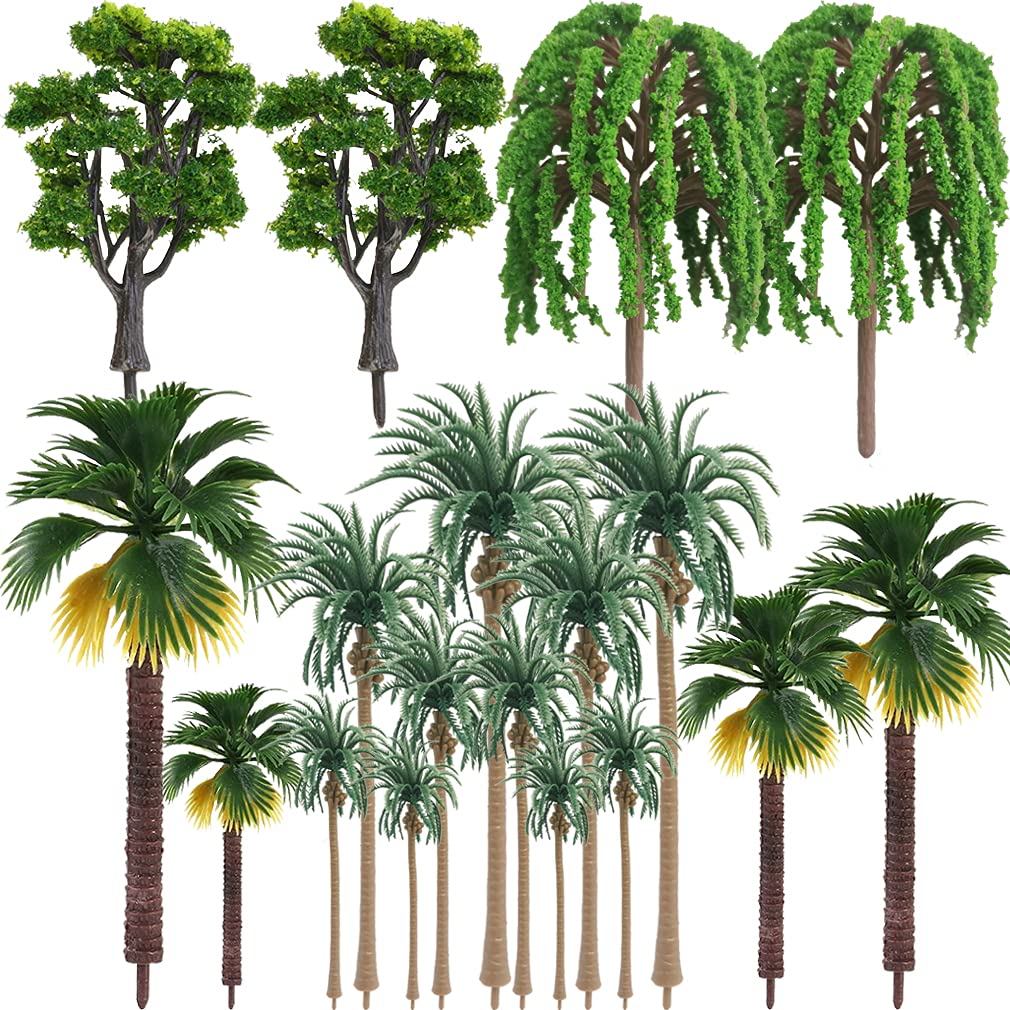 Diorama Supplies Model Miniature Plastic Toy Trees Forest Bushes Rainforest Train Scenery Coconut Palm Plant Crafts Weeping Willow Oak 18