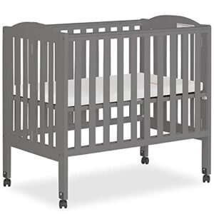 dream on me 2-in-1 portable folding stationary side crib in storm grey, greenguard gold certified, two adjustable mattress height positions,made of solid pinewood, flat folding crib