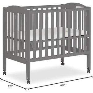 Dream On Me 2-in-1 Portable Folding Stationary Side Crib in Storm Grey, Greenguard Gold Certified, Two Adjustable Mattress Height Positions,Made of Solid Pinewood, Flat Folding Crib