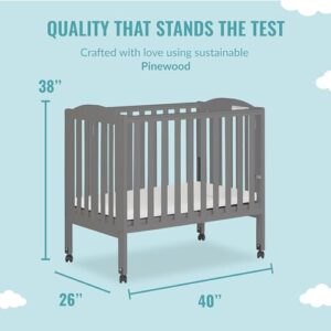 Dream On Me 2-in-1 Portable Folding Stationary Side Crib in Storm Grey, Greenguard Gold Certified, Two Adjustable Mattress Height Positions,Made of Solid Pinewood, Flat Folding Crib