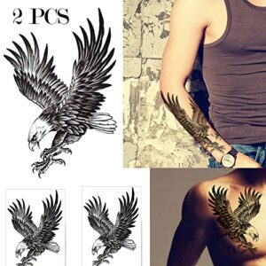 AKOAK 2 Pcs Eagle Tattoo Sticker Waterproof Temporary Tattoo Body Sexy Art Sticker Sweat Proof Men and Women (Black)