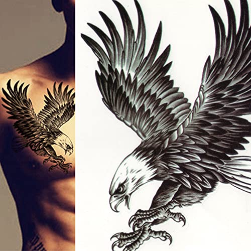 AKOAK 2 Pcs Eagle Tattoo Sticker Waterproof Temporary Tattoo Body Sexy Art Sticker Sweat Proof Men and Women (Black)