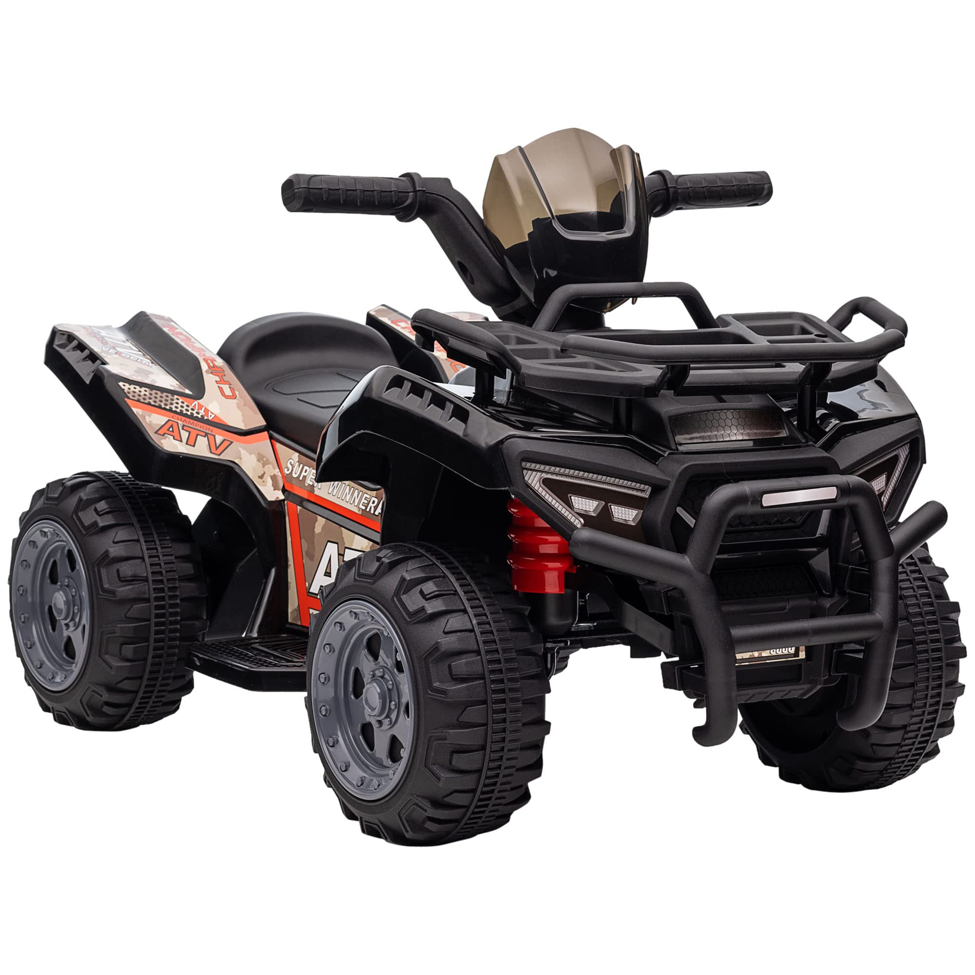 Aosom Kids ATV Four Wheeler Ride on Car, Motorized Quad, 6V Battery Powered Electric Quad with Songs for 18-36 Months, Black