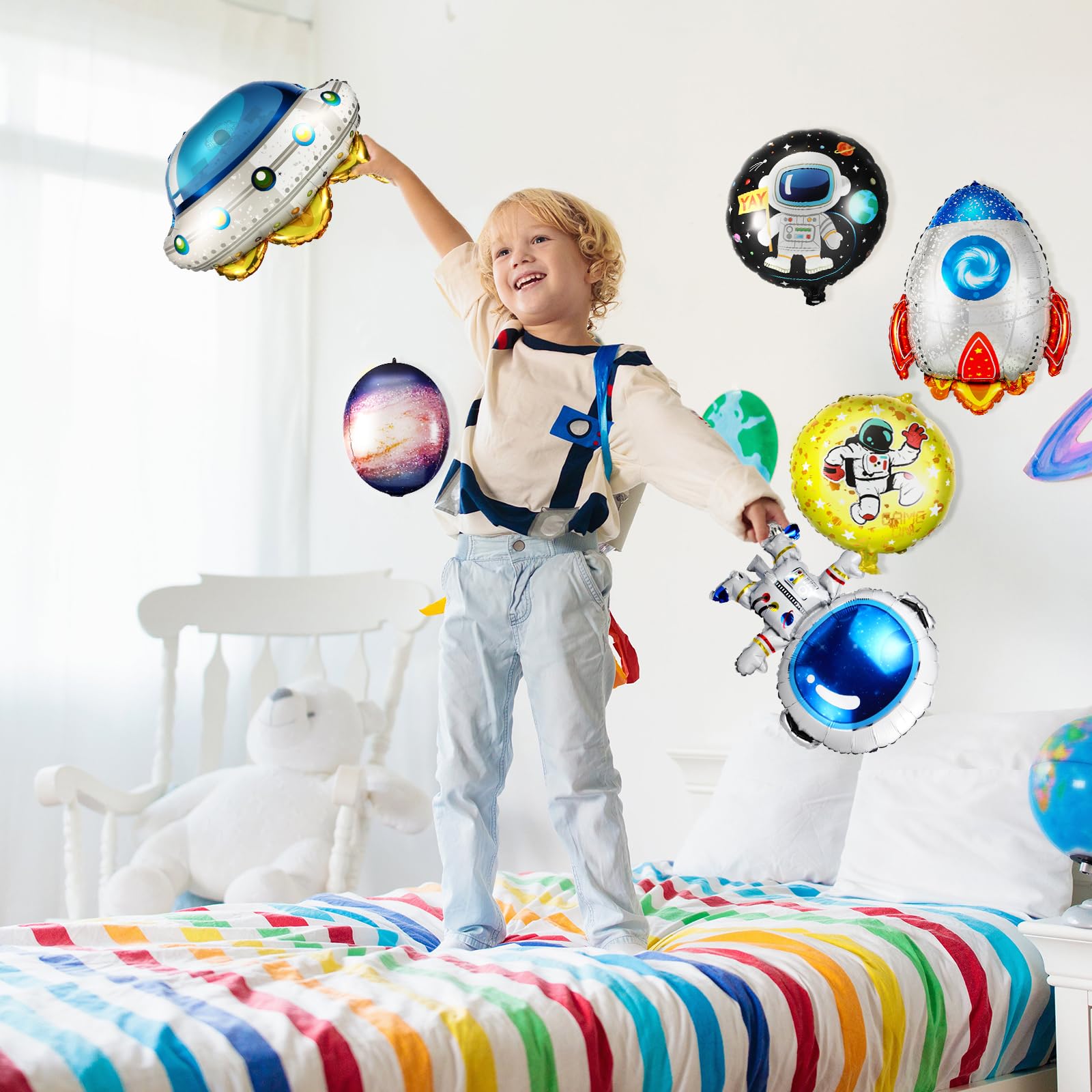 Kasyat 8 Pieces Planet Balloons Astronaut Inflatable Decorations for Kids Birthday Party