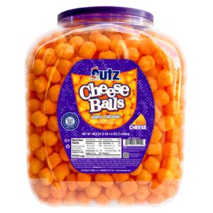 utz cheese balls barrel, tasty snack baked with real cheddar cheese, delightfully poppable party snack, gluten, cholesterol and trans-fat free, kosher certified, 36.5 oz