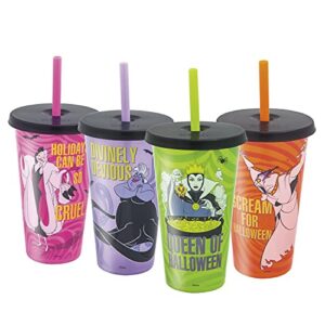 zak designs disney villains halloween glow in the dark tumbler set with lid and straw for cold drinks, funny cups made of durable and reusable plastic, great gift for fans (25 oz, set of 4)