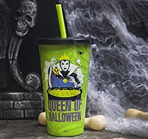 Zak Designs Disney Villains Halloween Glow in the Dark Tumbler Set with Lid and Straw for Cold Drinks, Funny Cups Made of Durable and Reusable Plastic, Great Gift for Fans (25 oz, Set of 4)