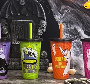 Zak Designs Disney Villains Halloween Glow in the Dark Tumbler Set with Lid and Straw for Cold Drinks, Funny Cups Made of Durable and Reusable Plastic, Great Gift for Fans (25 oz, Set of 4)