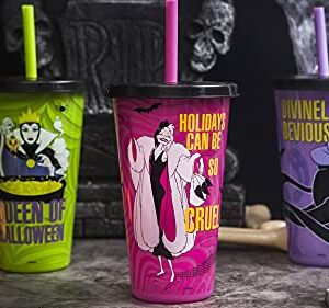 Zak Designs Disney Villains Halloween Glow in the Dark Tumbler Set with Lid and Straw for Cold Drinks, Funny Cups Made of Durable and Reusable Plastic, Great Gift for Fans (25 oz, Set of 4)