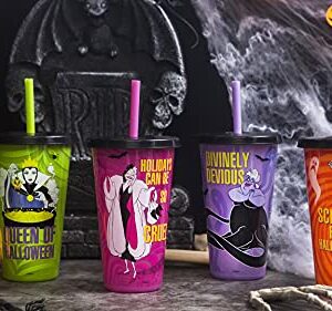 Zak Designs Disney Villains Halloween Glow in the Dark Tumbler Set with Lid and Straw for Cold Drinks, Funny Cups Made of Durable and Reusable Plastic, Great Gift for Fans (25 oz, Set of 4)