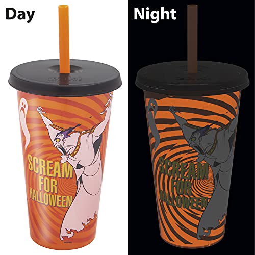 Zak Designs Disney Villains Halloween Glow in the Dark Tumbler Set with Lid and Straw for Cold Drinks, Funny Cups Made of Durable and Reusable Plastic, Great Gift for Fans (25 oz, Set of 4)