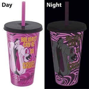 Zak Designs Disney Villains Halloween Glow in the Dark Tumbler Set with Lid and Straw for Cold Drinks, Funny Cups Made of Durable and Reusable Plastic, Great Gift for Fans (25 oz, Set of 4)