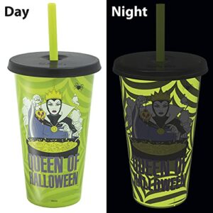 Zak Designs Disney Villains Halloween Glow in the Dark Tumbler Set with Lid and Straw for Cold Drinks, Funny Cups Made of Durable and Reusable Plastic, Great Gift for Fans (25 oz, Set of 4)