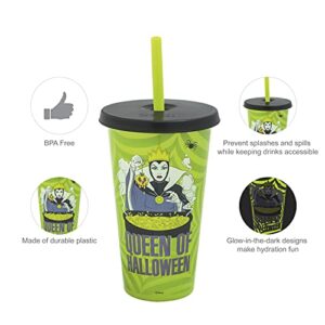 Zak Designs Disney Villains Halloween Glow in the Dark Tumbler Set with Lid and Straw for Cold Drinks, Funny Cups Made of Durable and Reusable Plastic, Great Gift for Fans (25 oz, Set of 4)