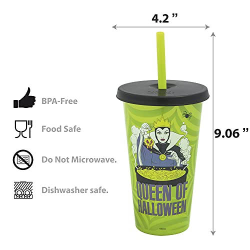 Zak Designs Disney Villains Halloween Glow in the Dark Tumbler Set with Lid and Straw for Cold Drinks, Funny Cups Made of Durable and Reusable Plastic, Great Gift for Fans (25 oz, Set of 4)