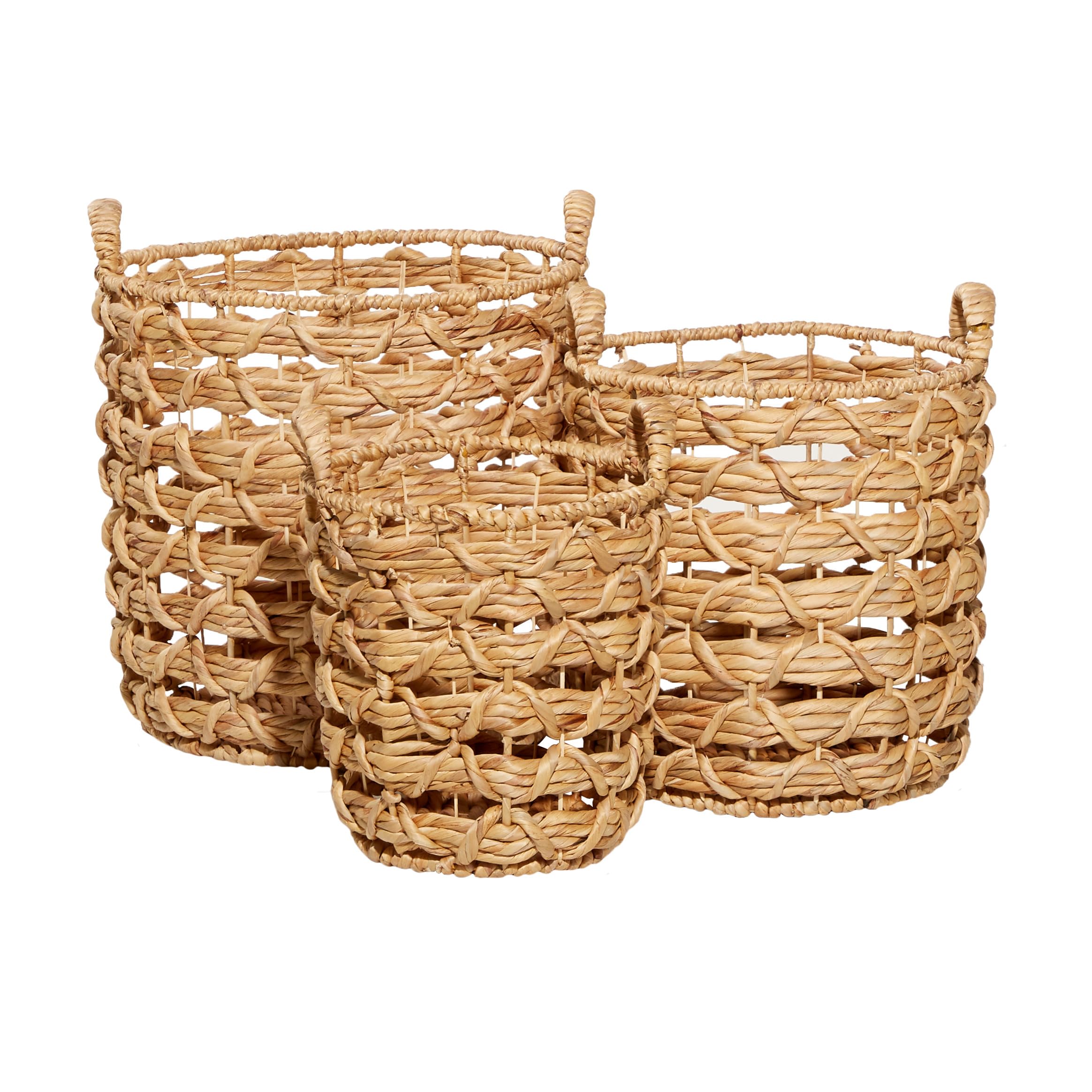 Deco 79 Coastal Fabric Cylinder Storage Basket, Set of 3 18", 16", 13"H, Brown