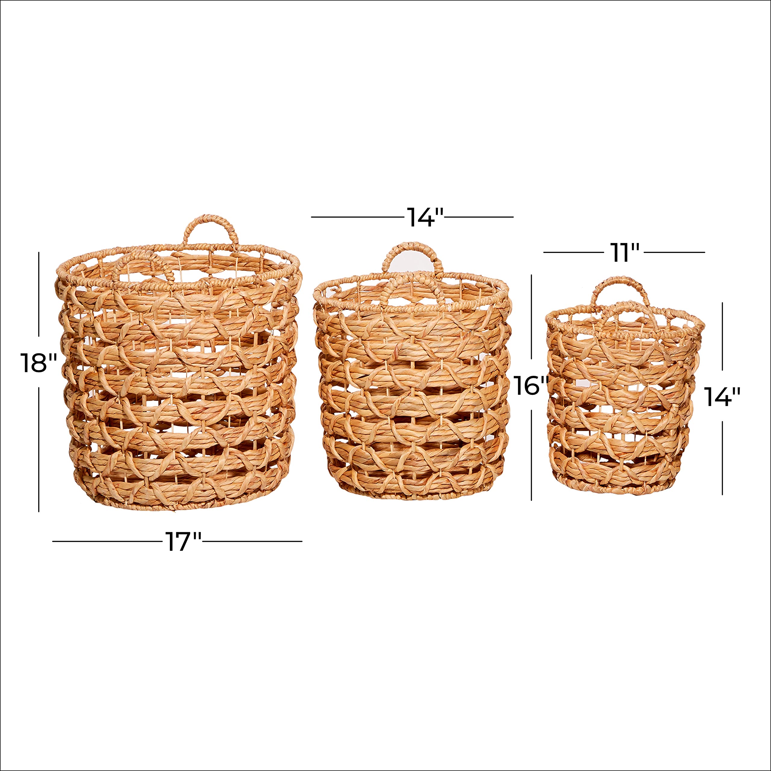 Deco 79 Coastal Fabric Cylinder Storage Basket, Set of 3 18", 16", 13"H, Brown