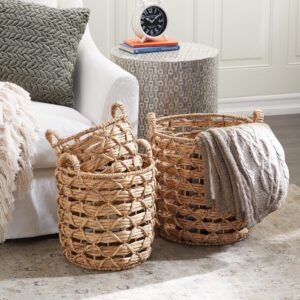 Deco 79 Coastal Fabric Cylinder Storage Basket, Set of 3 18", 16", 13"H, Brown