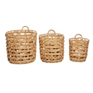 Deco 79 Coastal Fabric Cylinder Storage Basket, Set of 3 18", 16", 13"H, Brown