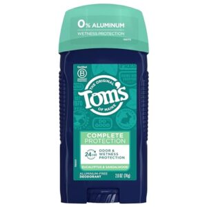 tom's of maine complete protection aluminum-free natural deodorant for men, eucalyptus & sandalwood, 2.6 oz