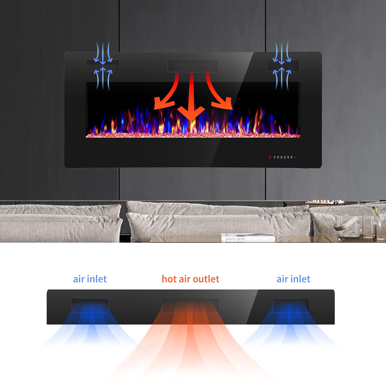 ZAFRO Electric Fireplace 30'' with Remote Control, Recessed Wall Mounted Electric Fireplace with Adjustable 12-Color Flame Brightness & Speed