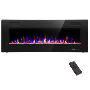 zafro electric fireplace 50'' with remote control, recessed wall mounted electric fireplace with adjustable 12-color flame brightness & speed
