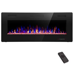 zafro electric fireplace 42'' with remote control, recessed wall mounted electric fireplace with adjustable 12-color flame brightness & speed