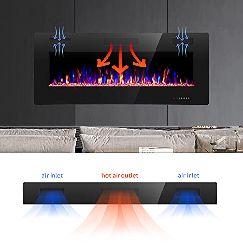 ZAFRO Electric Fireplace 42'' with Remote Control, Recessed Wall Mounted Electric Fireplace with Adjustable 12-Color Flame Brightness & Speed