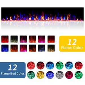 ZAFRO Electric Fireplace 42'' with Remote Control, Recessed Wall Mounted Electric Fireplace with Adjustable 12-Color Flame Brightness & Speed