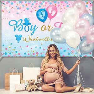 Gender Reveal Background Boy or Girl Backdrop Blue Pink Gender Reveal Party What Will Baby Be Banner Baby Shower Photography Photo Booth, 70.8 x 43.3 Inch