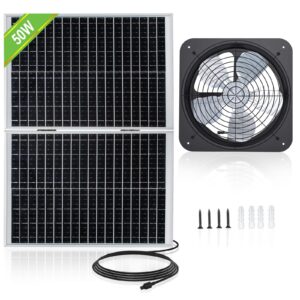 pumplus solar fan, powerful 50-watt ventilation fan kit solar powered roof vent, 14" dc fan up to 1200cfm large flow, plug & play