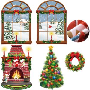 Christmas Wall Decor Fireplace Backdrop Decorations Photo Background Window Winter Christmas Tree Wreath Backdrop for Home Halloween Birthday Party Decor (Tree Style)