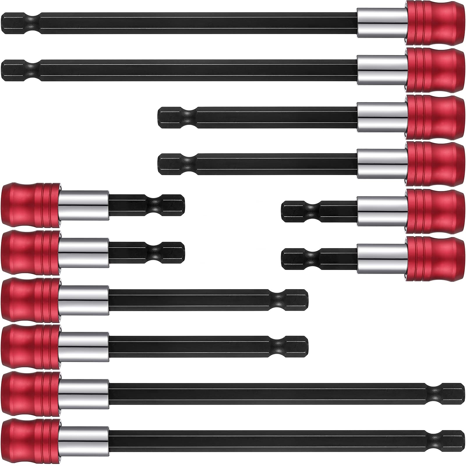 12 Pieces Drill Bit Extension Magnetic Drill Extension Bit Holder 1/4 Inch Hex Shank Automotive Drill Bit Quick Release Screwdriver Extender Adapter Set for Screws Nuts Drill Handheld Driver, 3 Sizes