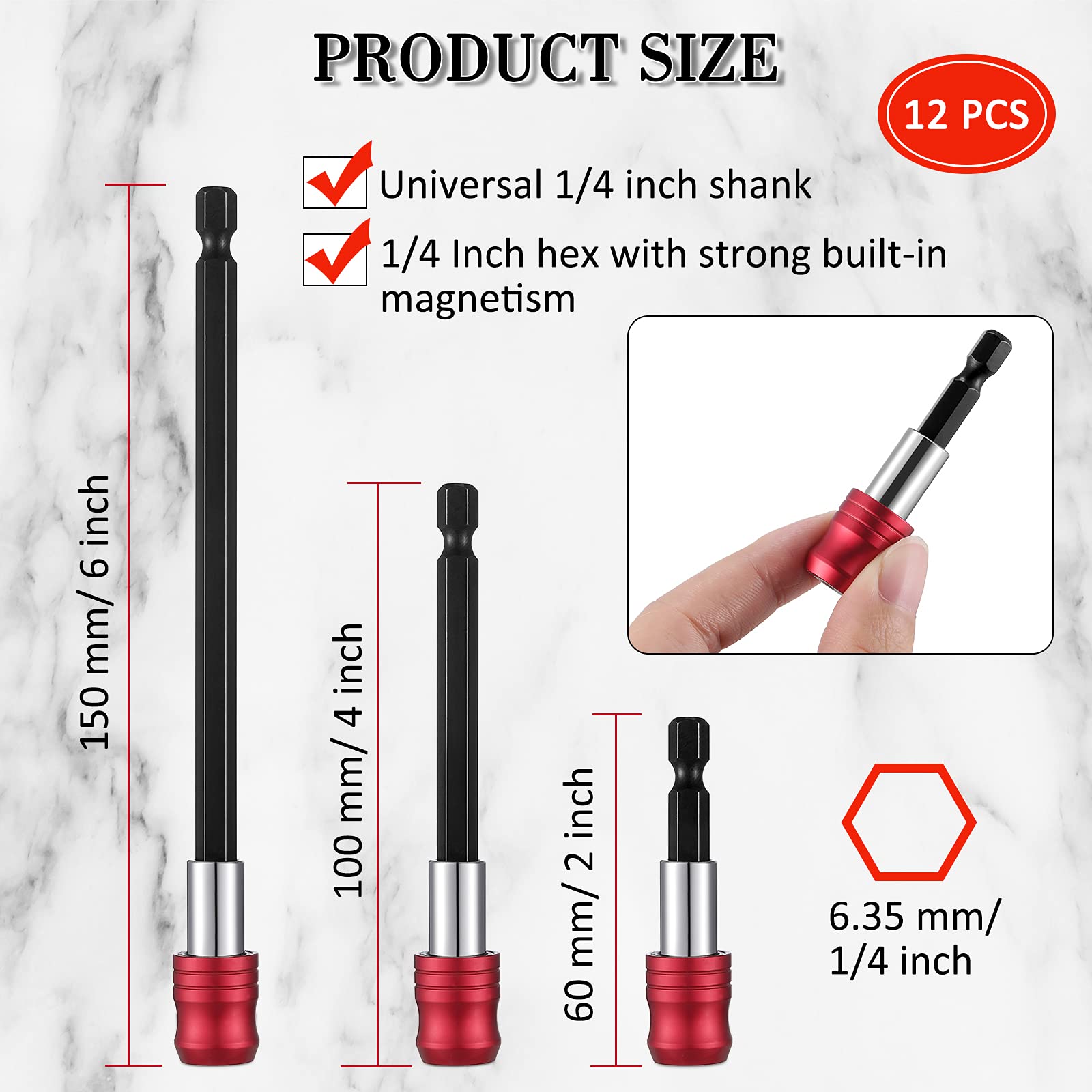 12 Pieces Drill Bit Extension Magnetic Drill Extension Bit Holder 1/4 Inch Hex Shank Automotive Drill Bit Quick Release Screwdriver Extender Adapter Set for Screws Nuts Drill Handheld Driver, 3 Sizes