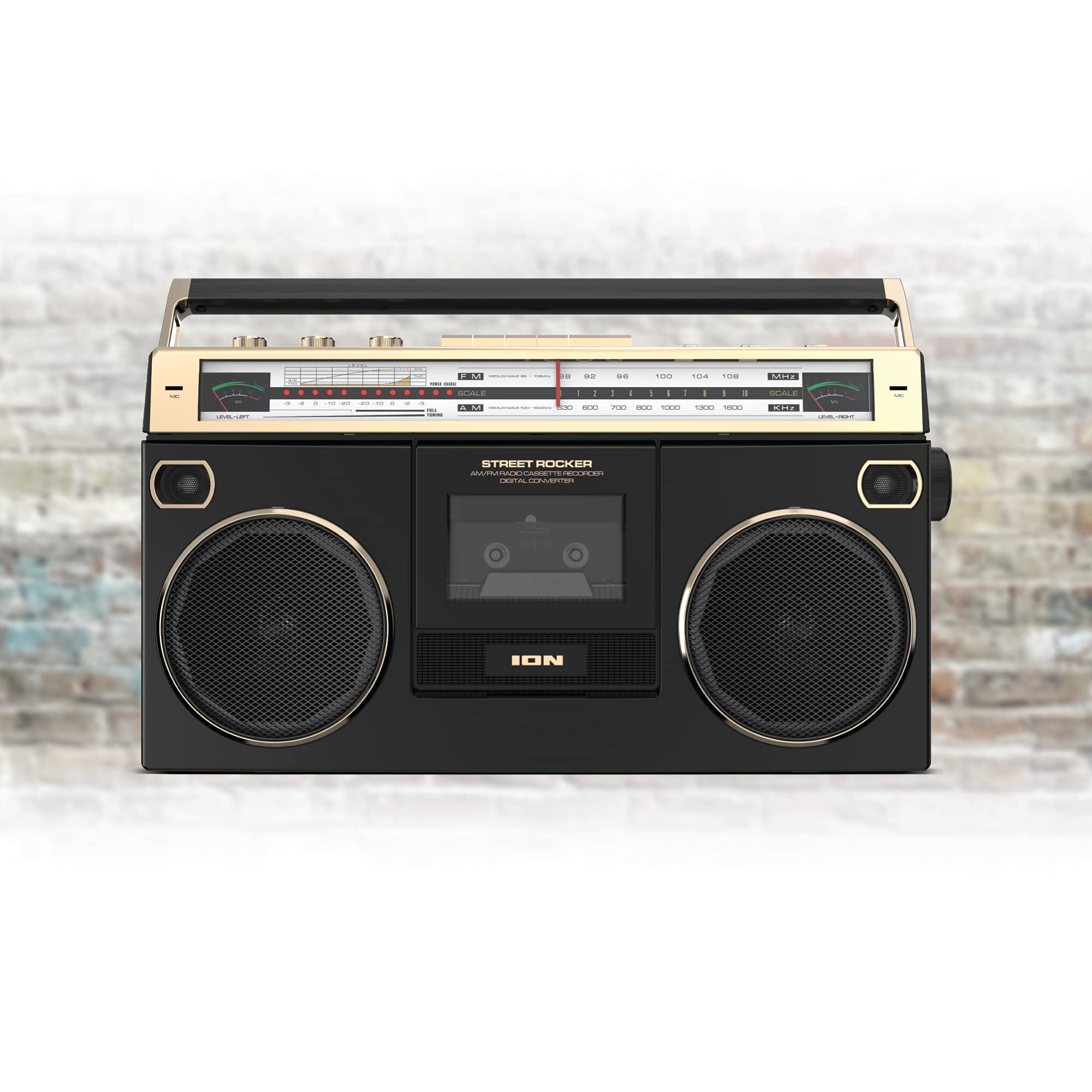 Ion Audio 1980S-Style Portable Bluetooth Boombox AM/FM Radio Cassette Player Recorder, VU Meters, USB Recording, Dual Full-Range High Bass Speakers (Gold Edition)