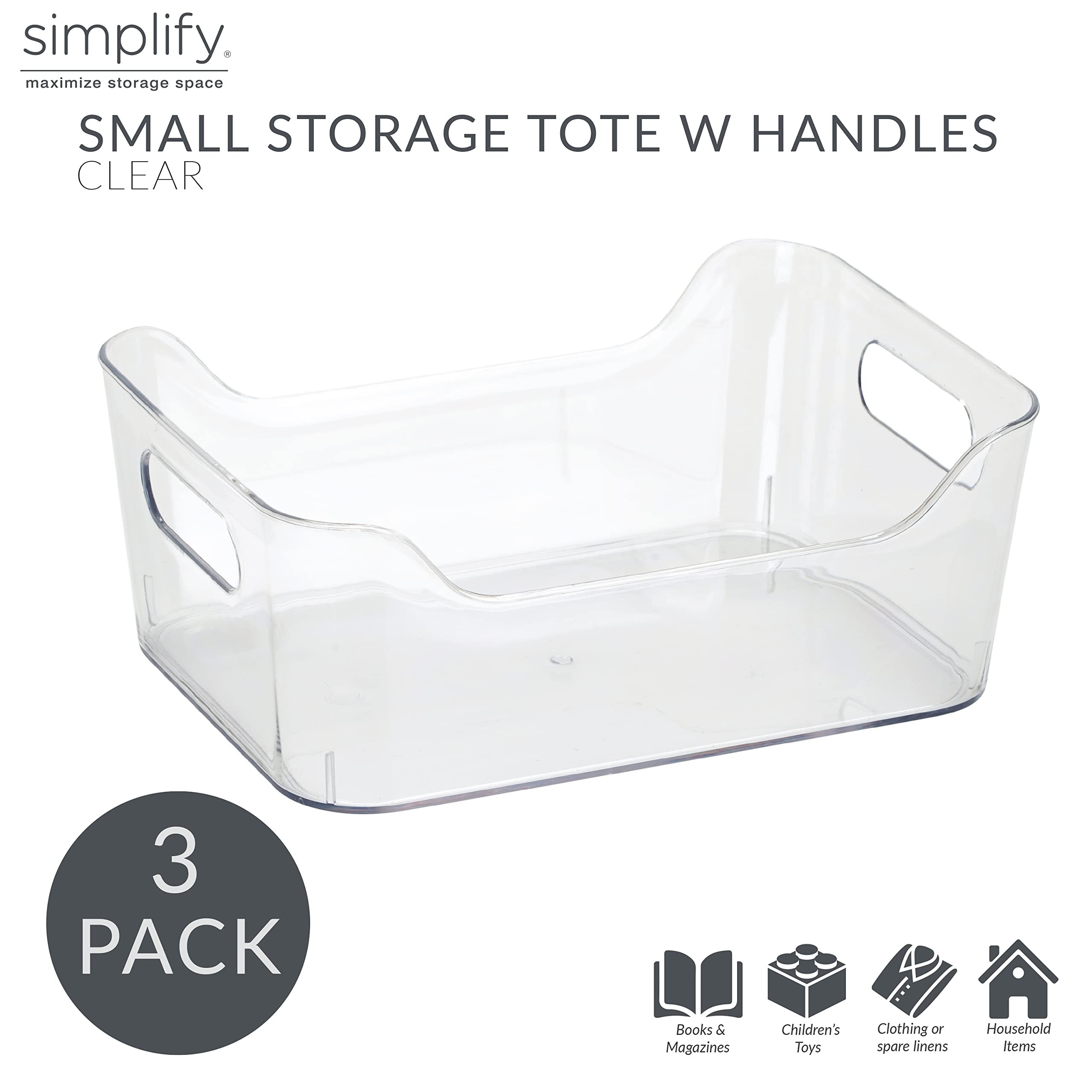 Simplify 3 Pack Small, Super Clear Storage Tote Bin