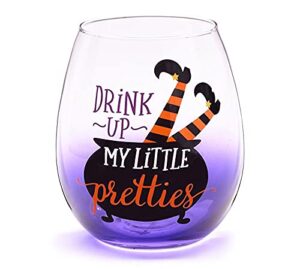 halloween wine glass stemless witch legs purple ombre 16 ounce in gift box