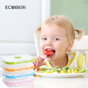 ECOBERI Collapsible Silicone Food Storage Containers with Airtight Snap-Top Lids, Microwave, Dishwasher, Freezer Safe, BPA Free and Non-Toxic, Set of 4