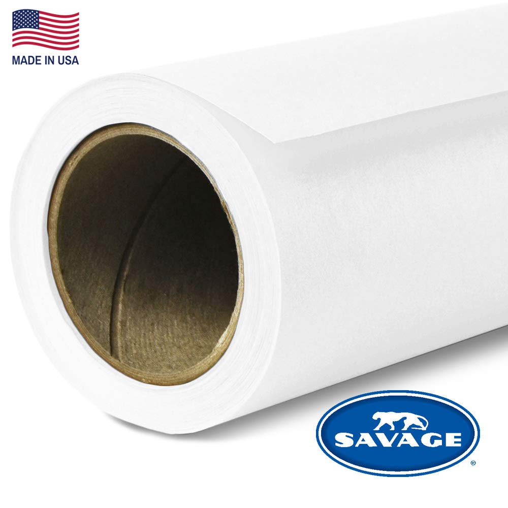 Savage Seamless Background Paper - #66 Pure White (107 in x 36 ft) with Free 2" x 4yd Black Gaffer Tape