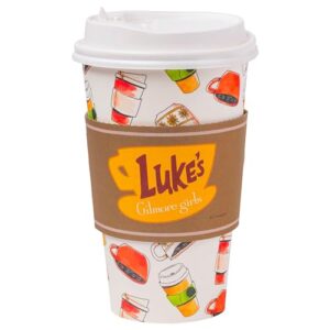 silver buffalo gilmore girls lukes logo 8pk paper travel cup with lid, 16 ounces