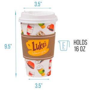 Silver Buffalo Gilmore Girls Lukes Logo 8pk Paper Travel Cup with Lid, 16 Ounces