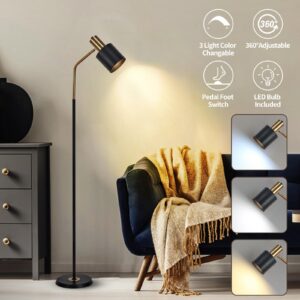 O'NEELDY Modern Industrial Floor Lamp 65" Black Standing Lamp, Black Floor Lamp with 360° Adjustable Lampshade, 12W E26 Bulb Included, Floor Lamp for Living Room, Bedroom, Office